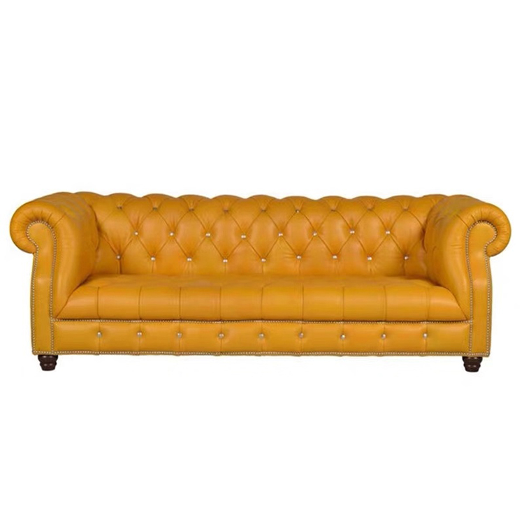 Comfortable antique office 3 2 seater living room furniture italy chesterfield yellow leather sofa