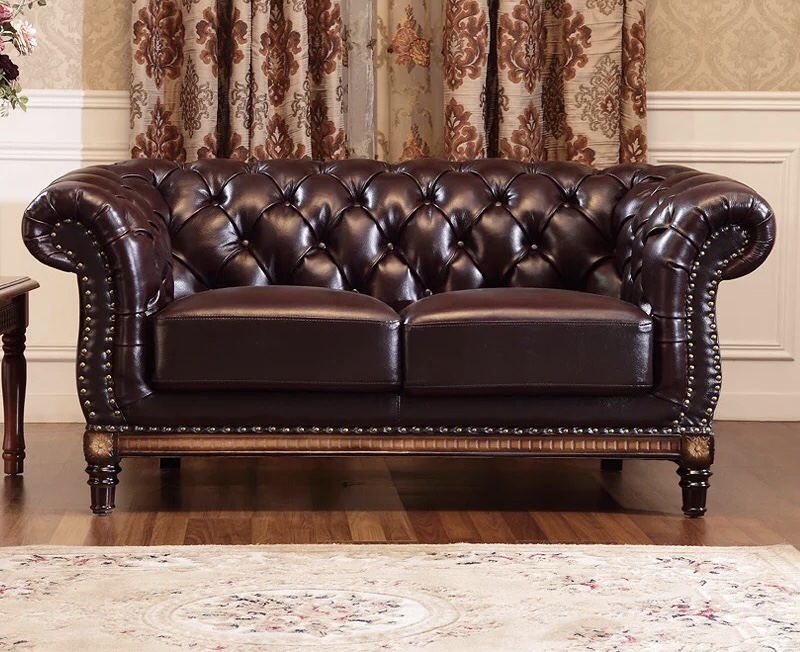 Luxury Office 3 Seater Brown European Living Room Furniture Sofa Set of Chesterfield Leather Sofa