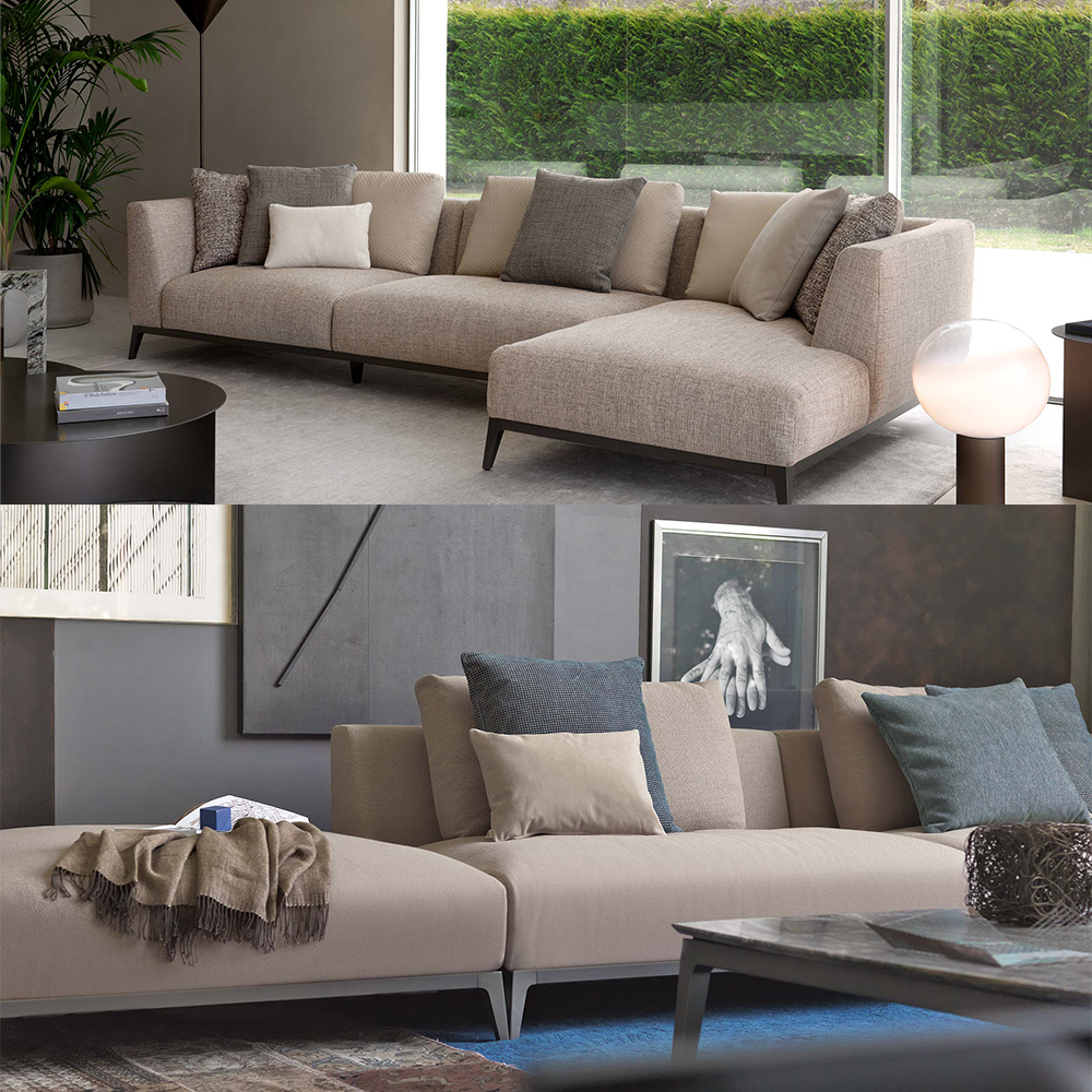 Luxury elegant design stainless steel living room cotton linen beige sofa set furniture