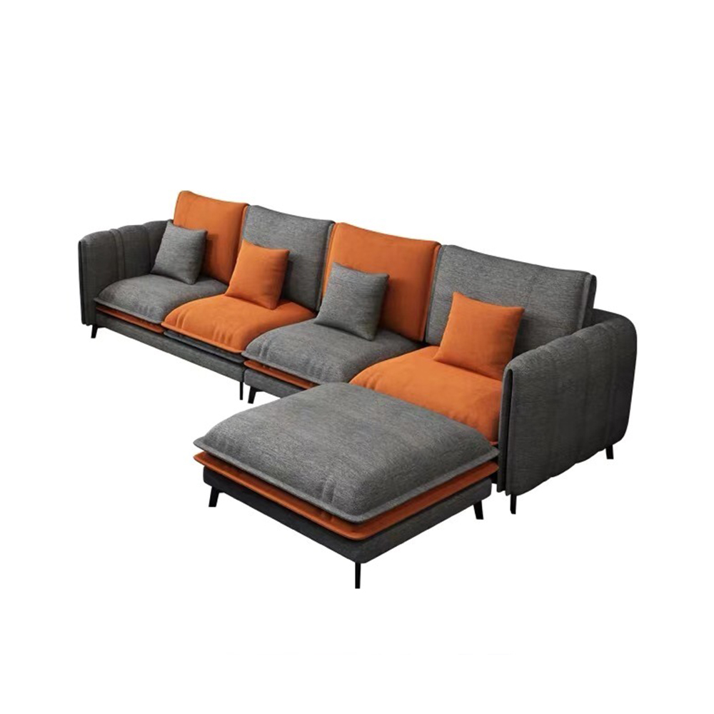 Orange Gray Linen Fabric Modern Hotel Lobby Restaurant Office Sofa Bed Set