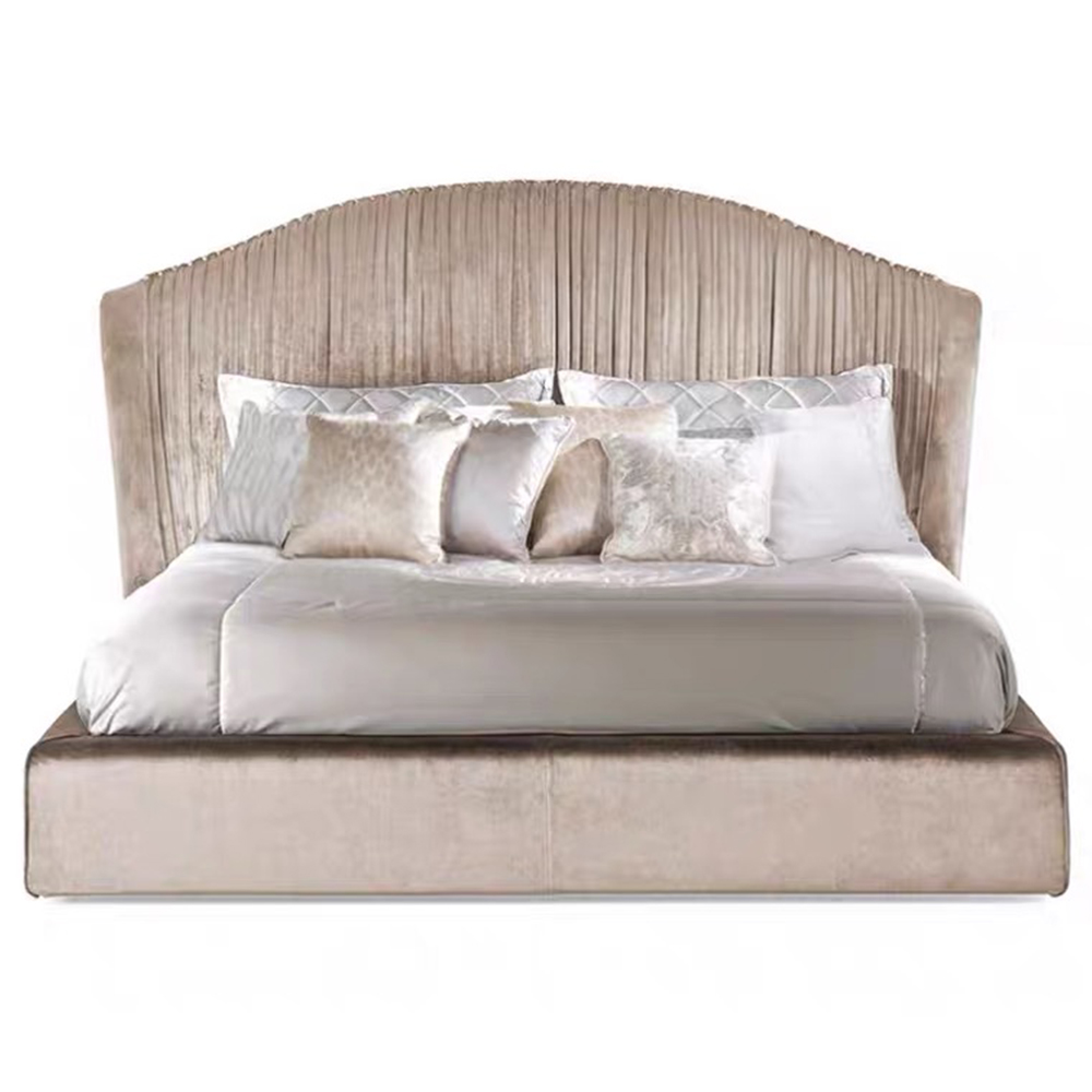 Green Curved Big Headboard Modern Design Home Bedroom Sleeping Soft Furniture Luxury Bed Latest Bed Designs
