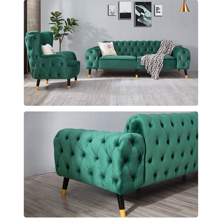 custom modern house living room apartment green velvet large sectional chesterfield single sofa set