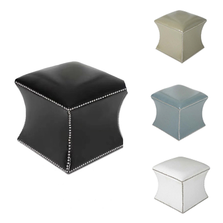 custom modern square brown black moroccan PU leather ottoman pouf stool