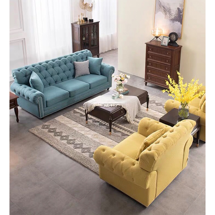 European sectional cheap chesterfield drawing living room linen fabric cloth recliner sofa set