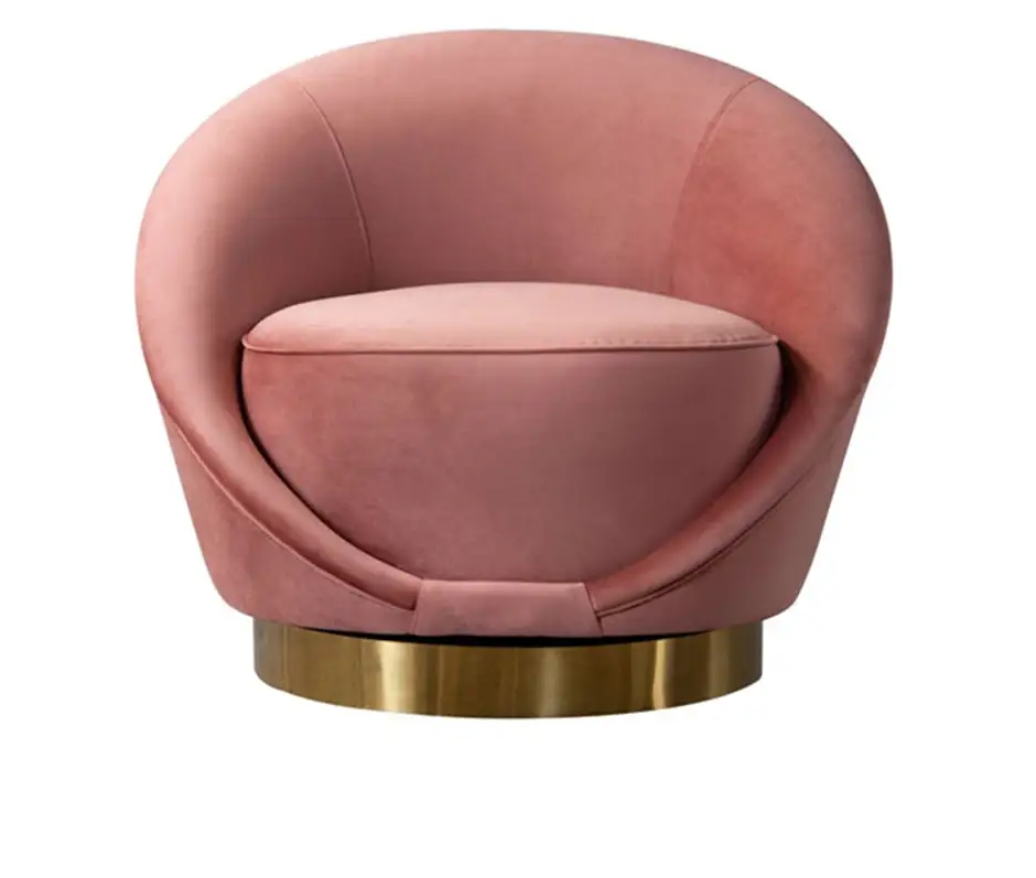Cecilia Pink Velvet Cozy Arm Chair with Stainless Steel Base