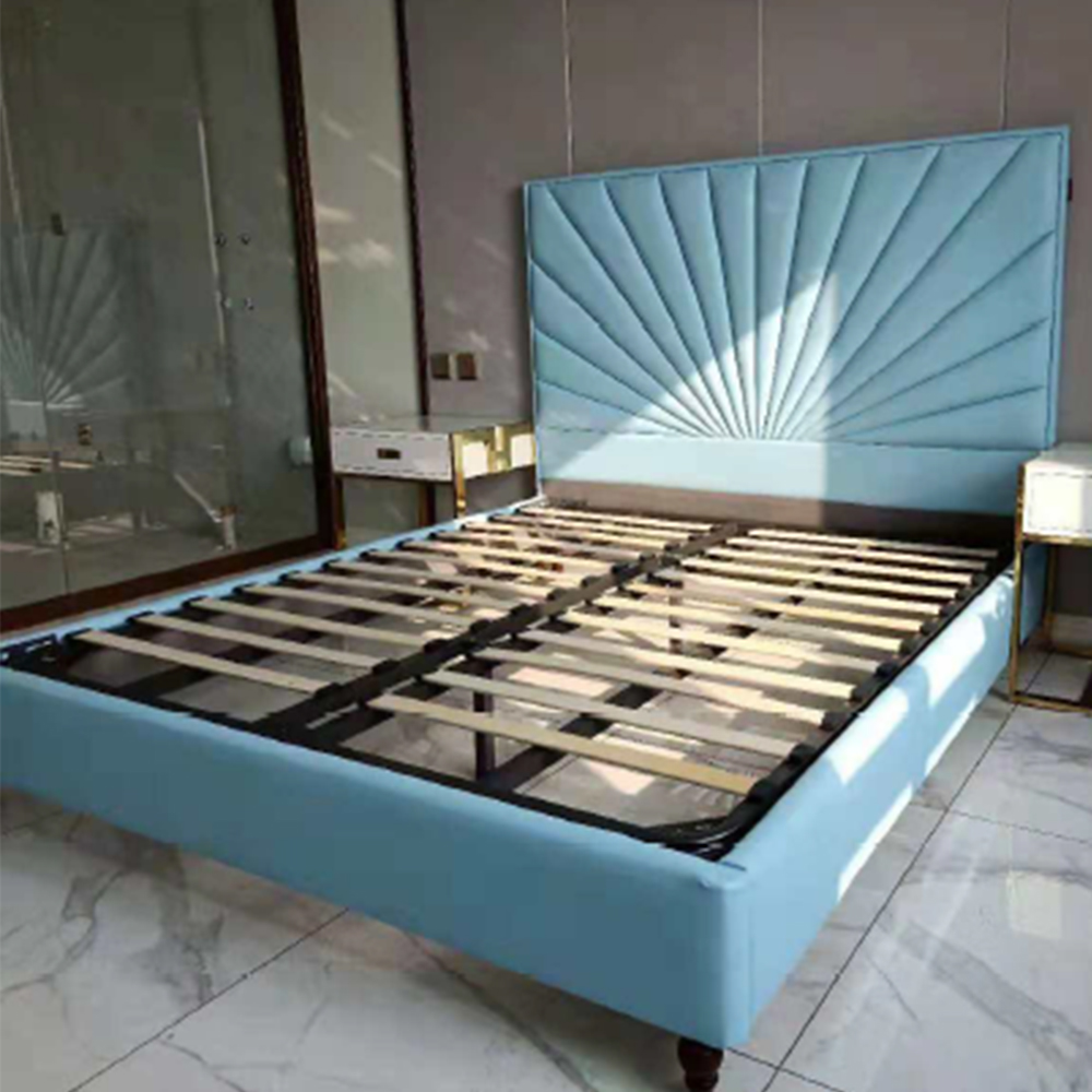 Light Blue Luxury Home Bed Customized Size Furniture Modern Living Room King Size Microfiber Leather Beds