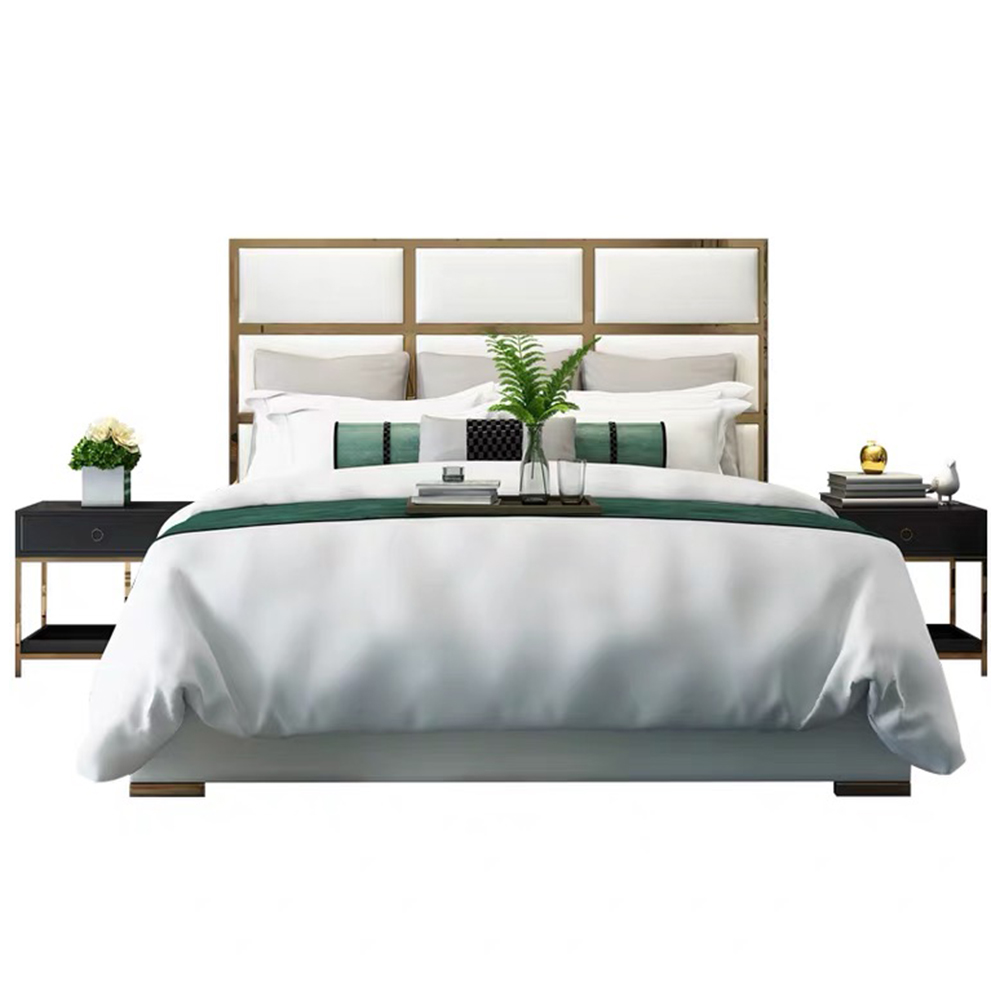  Luxury Modern Bed Hot Design Leather Latest White Hotel Bedroom Furniture Wood Double Metal Bed Designs