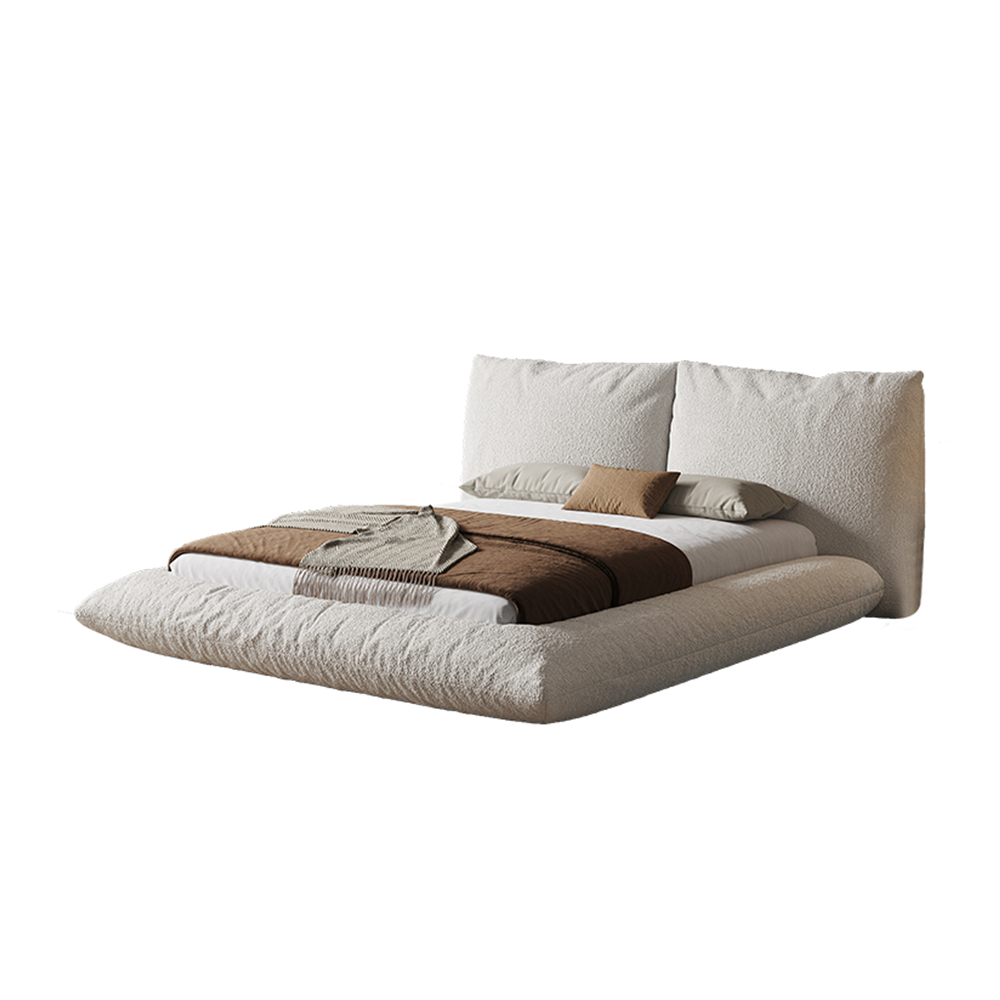 Donnie White Boucle Upholstered Minimalist Bed Frame King Size 