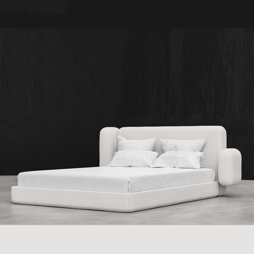 Noemi White Fabric Minimalist Bed Frame