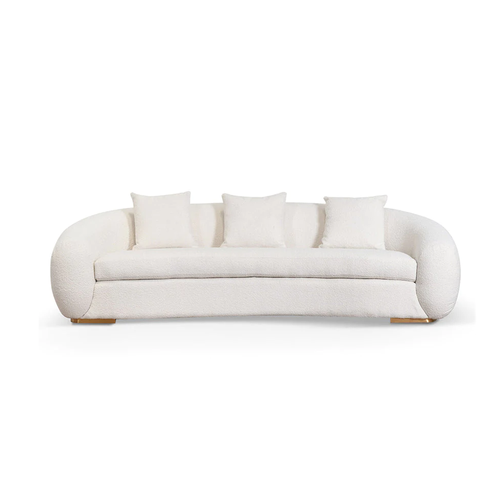 Catlin White Boucle 3-Seater Sofa Curved Modern Sofa