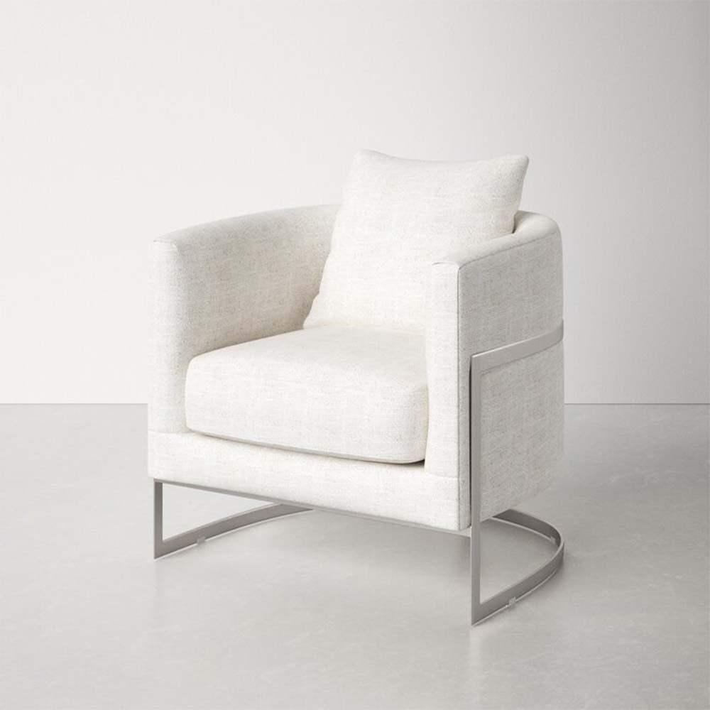 Ivory White Linen Modern Armchair