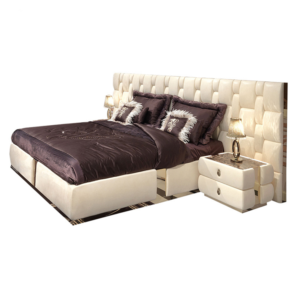  Big Headboard Hot Design Modern Hotel Bedroom Sleeping soft Furniture Luxury Bed Leather Latest Bed Designs