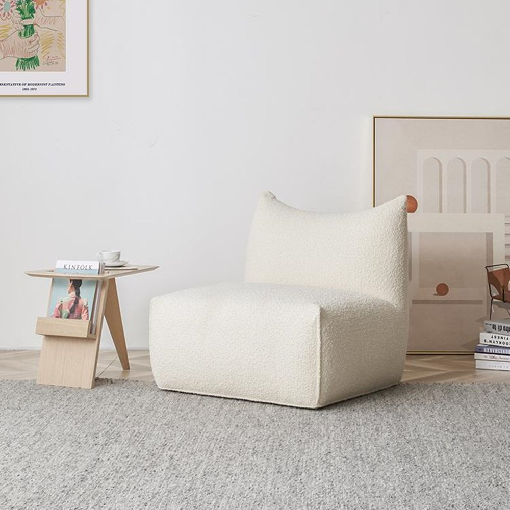 Denise White Boucle Lounge Chair Cute Armless Chair