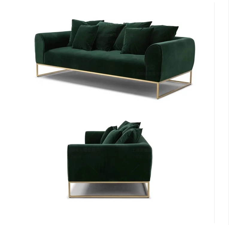 New style 3 seater office led sectional lounge velvet sofa set with metal legs for living room