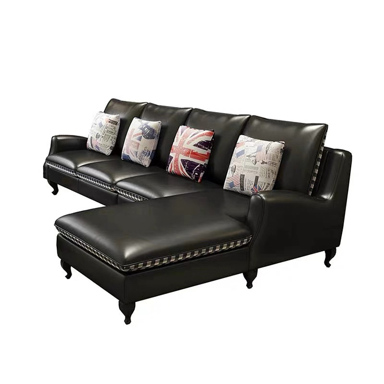 American morden luxury black couches living room furniture 5 seater leather recliner sofa bed set