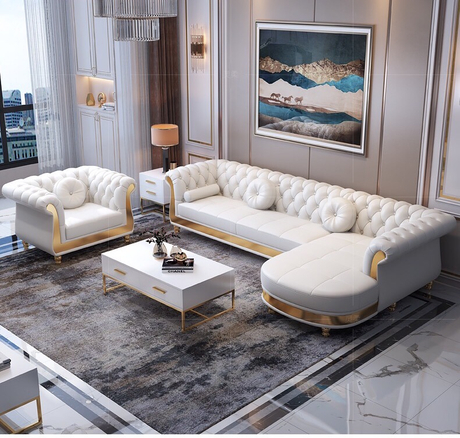 Modern Light Luxury Style Leather Nordic Living Room Small Family European Corner 1234 Sofa Combination