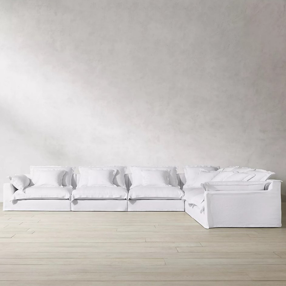 Commercial Home Furniture European Style Sectional Sofa L Shaped Fabric White Sofa