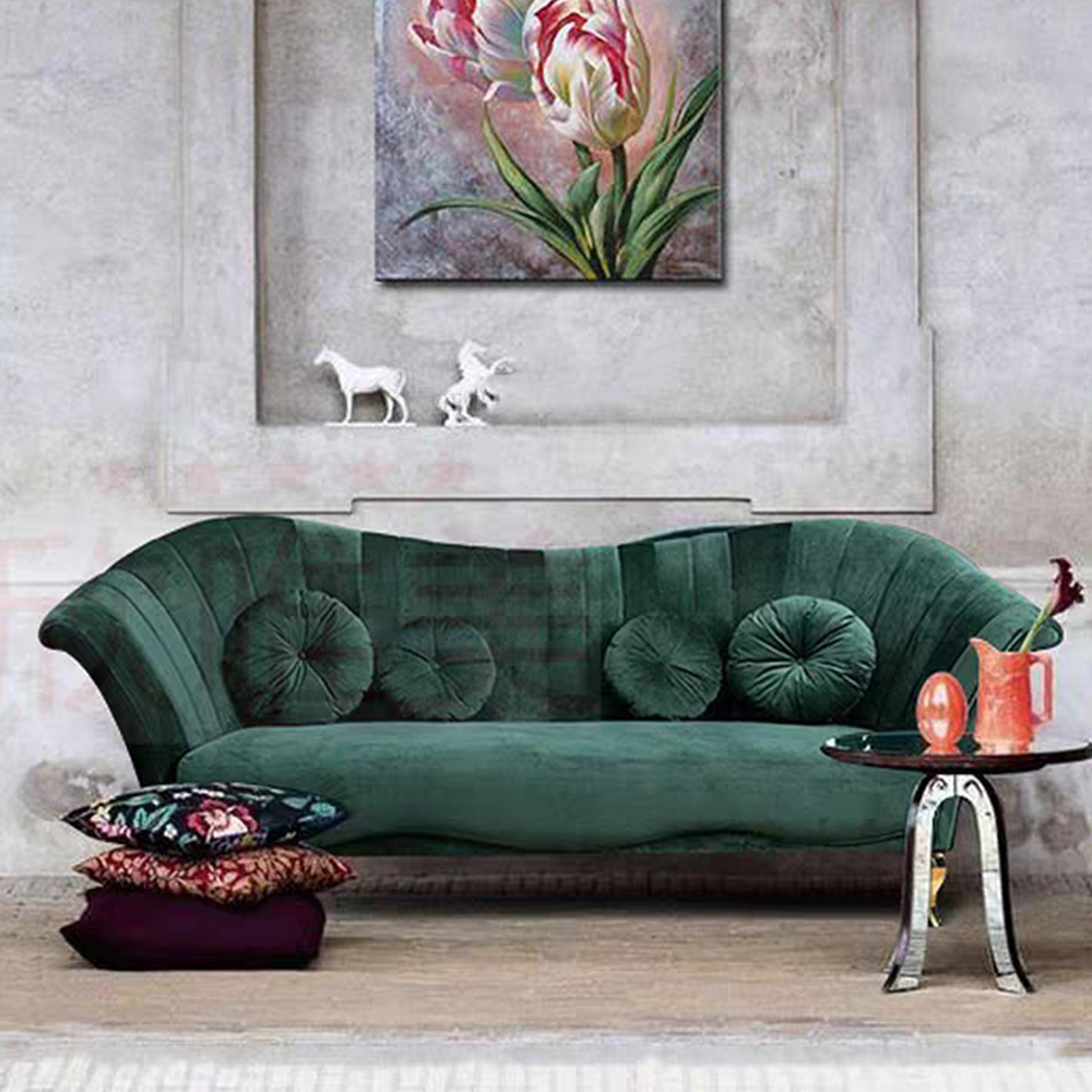 New Design Custom Luxury Modern Vintage 3/4/5 Seat Stretch Cover Velvet Tufted Fabric Sofa with Metal Legs