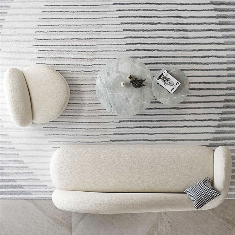 Elle White Lamb Velvet Fabric Shaped 3-Seater Sofa Upholstery Sofa