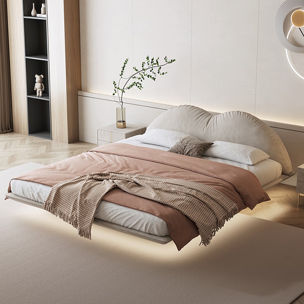 Eady Brown Technical Fabric Modern Floating Bed Frame