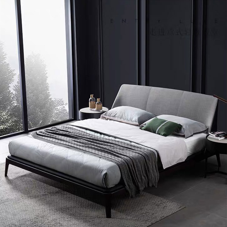 modern new design bedroom Linen metal feet Grey minimalist Comfortable double bed