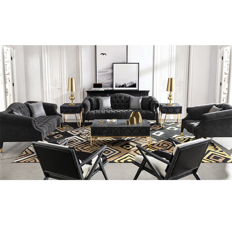 custom modern luxury royal black velvet home furniture living room corner sofa set