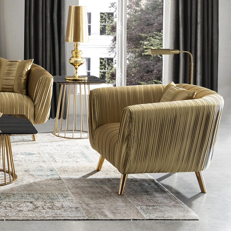 2019 new design fabric luxury couch livingroom gold round hotel lobby sofa