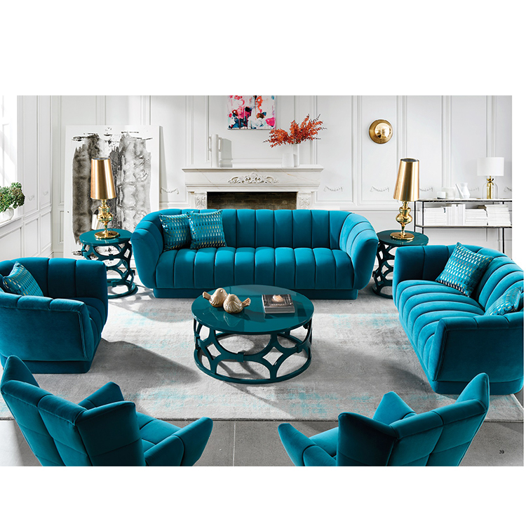 factory modern design beautiful chesterfield furniture navy blue fabric low floor sofa