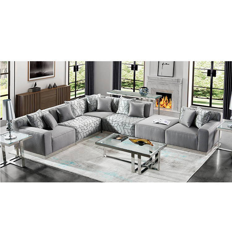 custom modern simple large size U-shaped fabric couch living room 7 seater corner Sofas