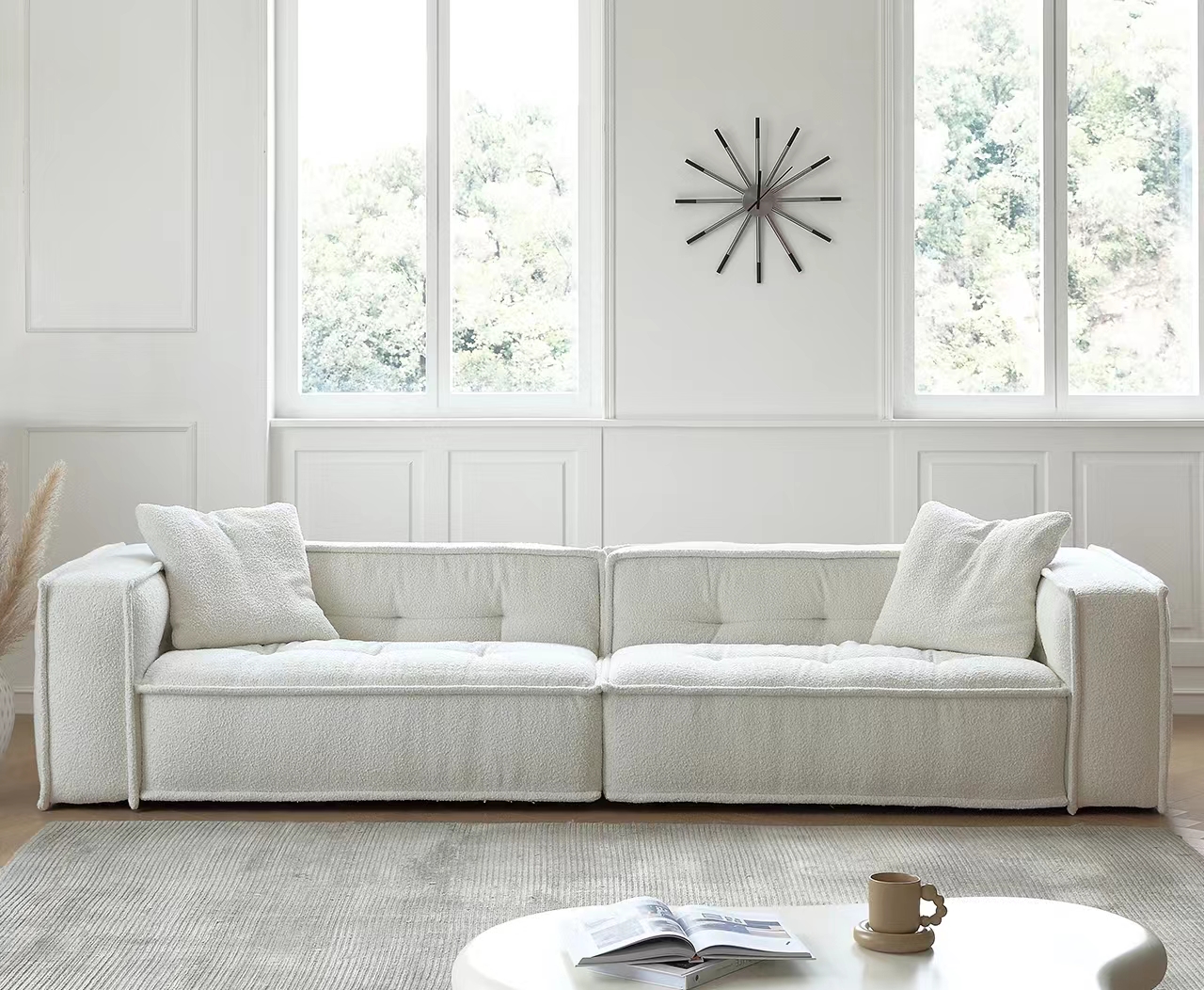 Sonia White Boucle Cube Sofa 2-Pieces Arm Sofa