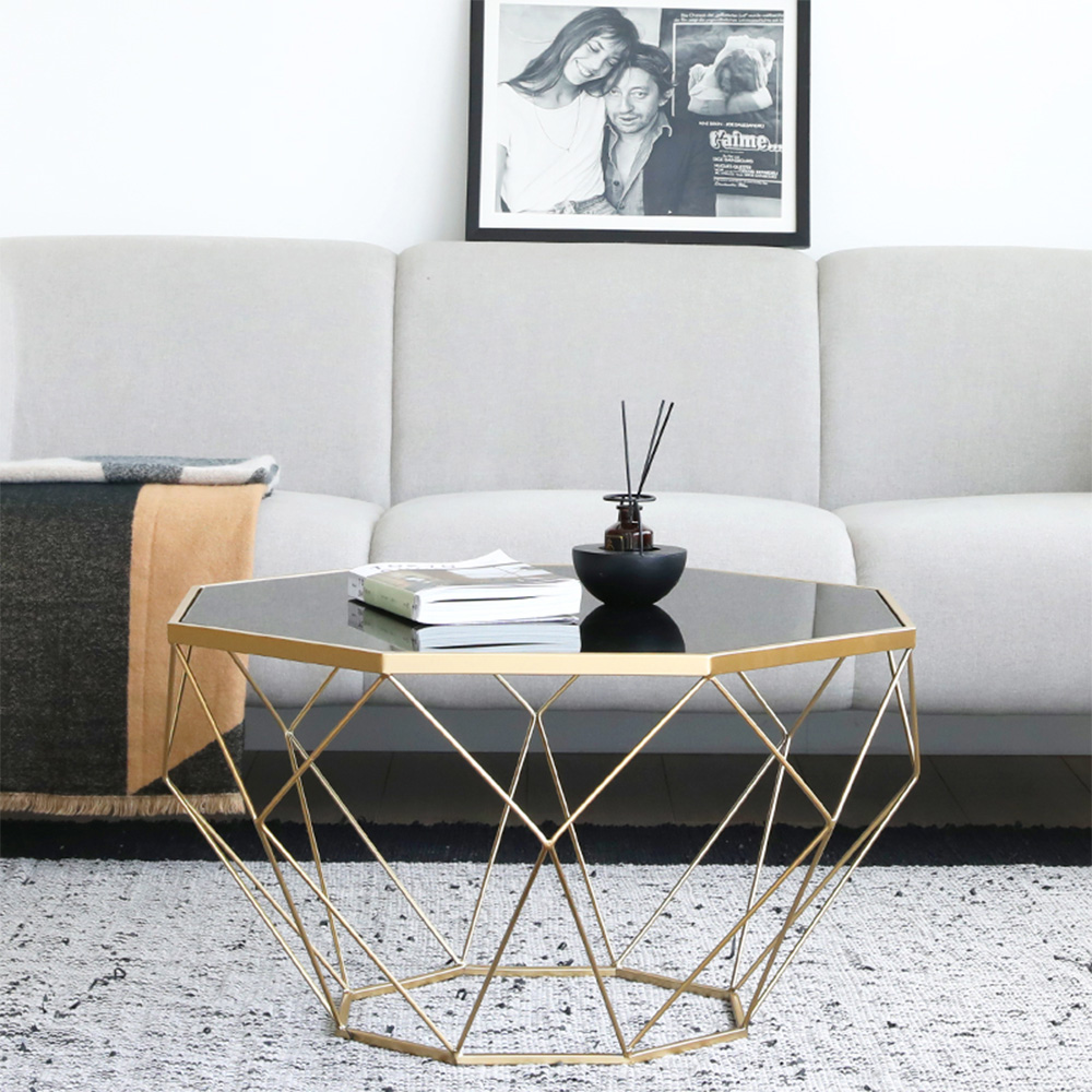 pyramid shaped brushed gold stainless steel metal coffee table tempered artificial marble contemporary stylish accent table sets