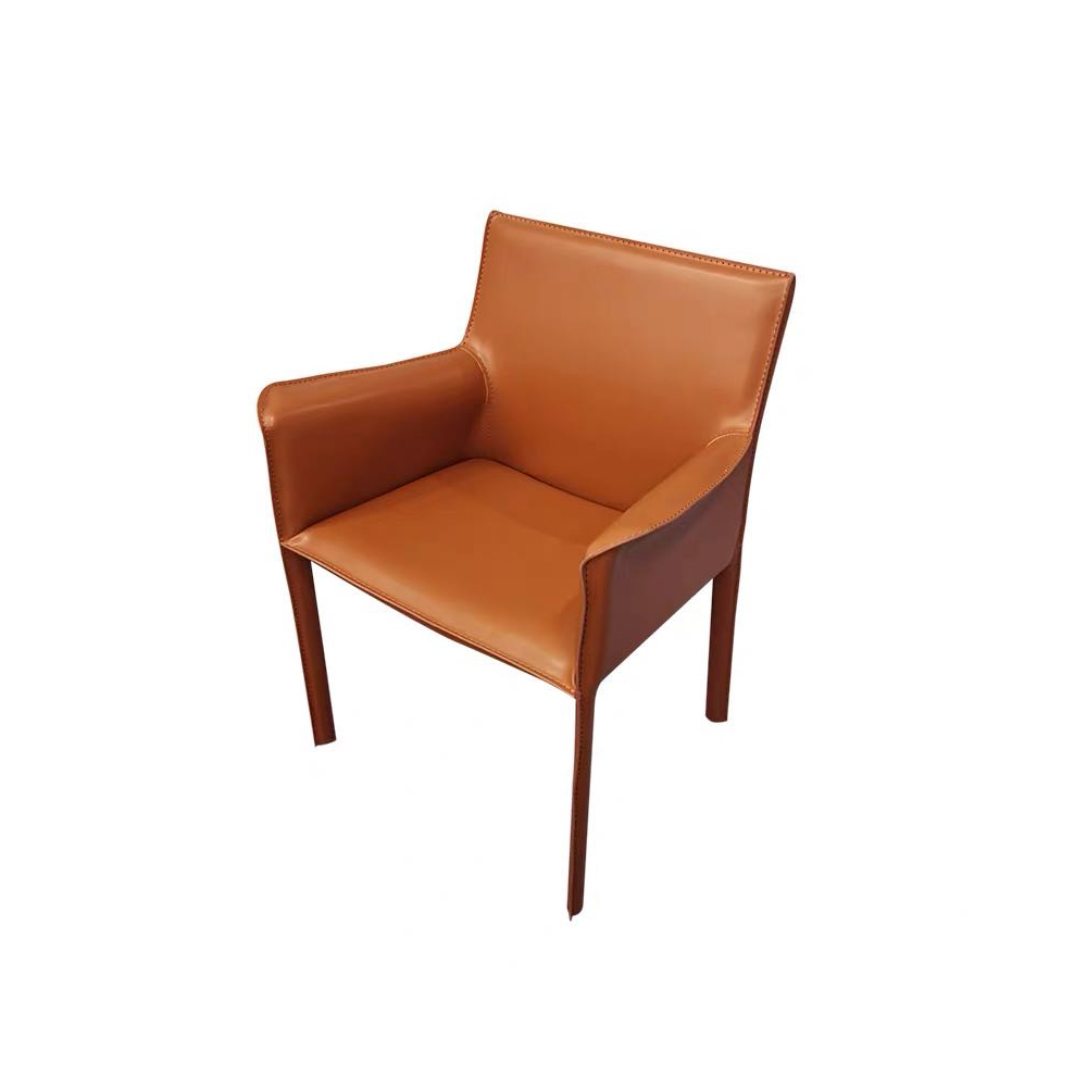 Modern Cheap Hot Selling Dining Room Furniture Modern Simple Orange 4 Legs Saddle Leather Dining Table Chairs Set