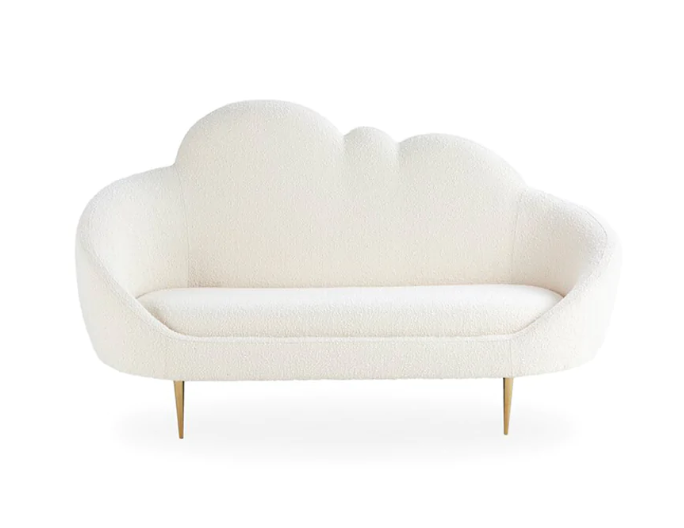 Lourie White Boucle Cloud Shaped Loveseat Upholstery Sofa