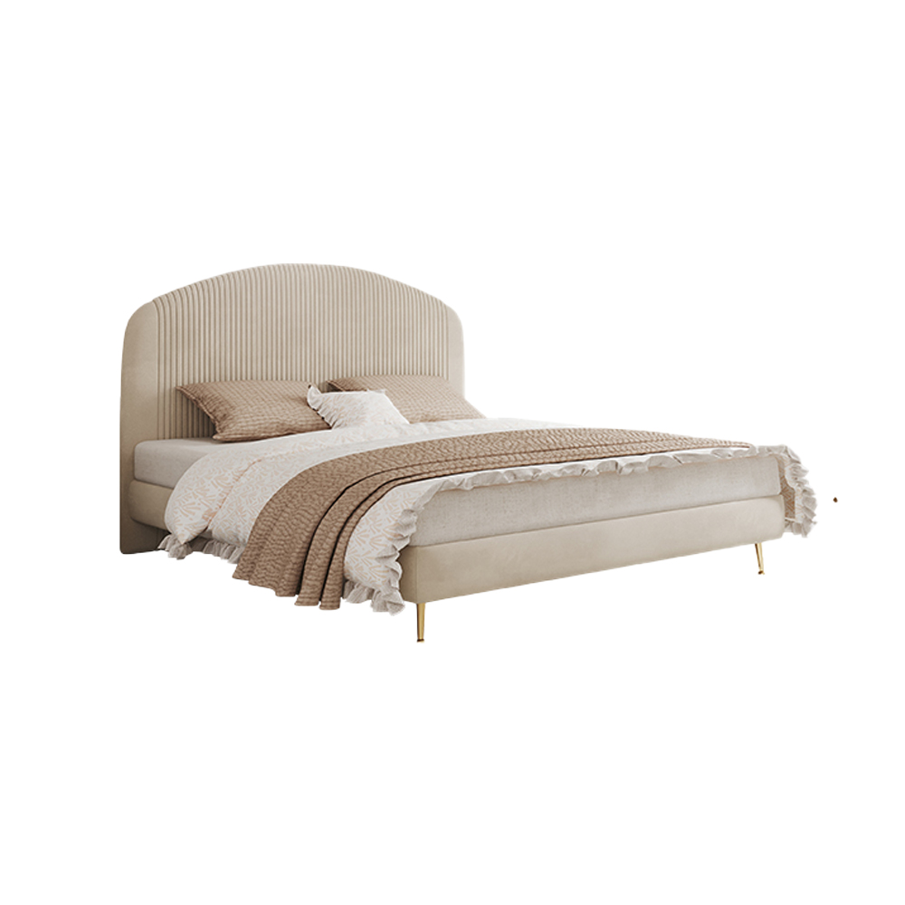 Angela Velvet Modern Minimalist Upholstered Pleated Bed Frame King Size