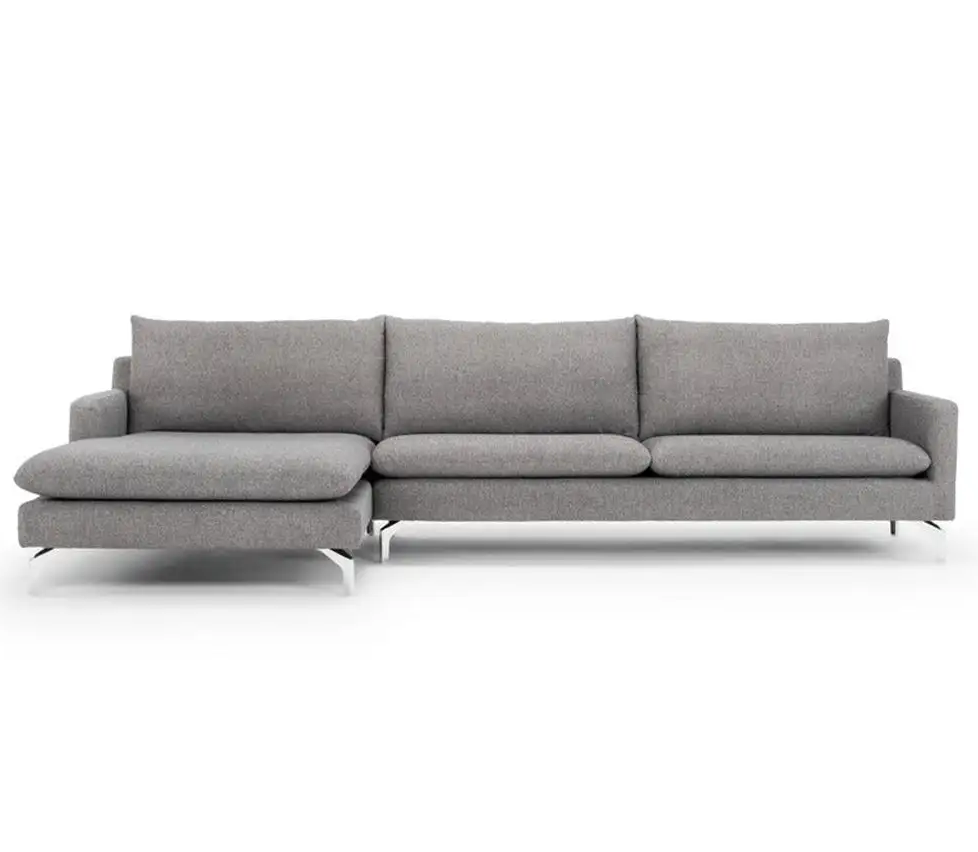 Alvin Flannelette Chaise Sofa L-shaped 3-Seater Sectional Sofa in Grey /Green
