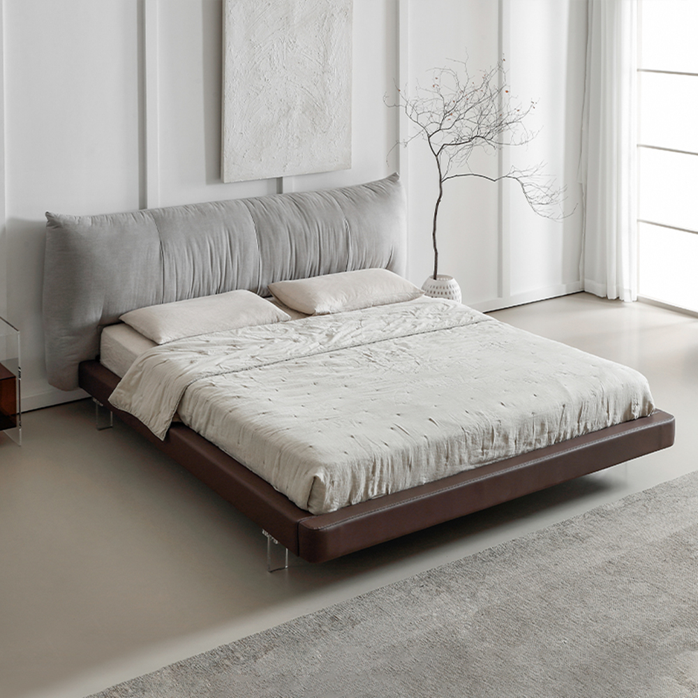 Hayes Gray Fabric Upholstered Bed Frame King Size with Acrylic Feet