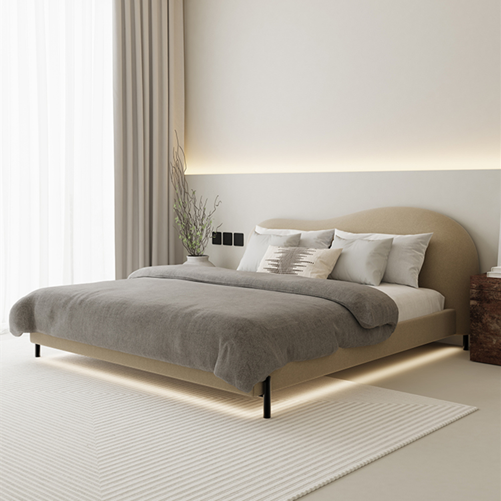 Jalyn Flannelette Shaped Headboard Bed Frame King Size