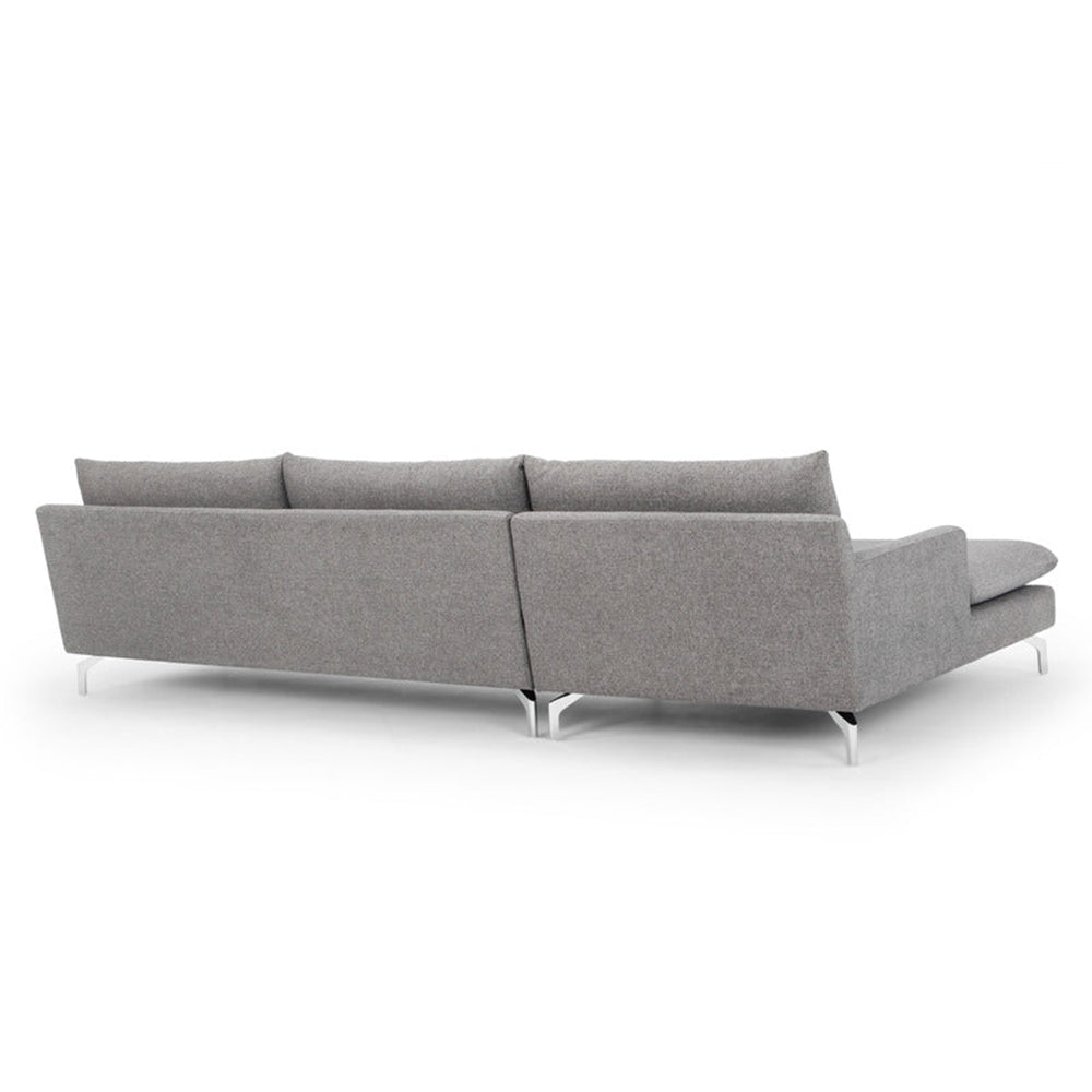 Alvin Flannelette Chaise Sofa L-shaped 3-Seater Sectional Sofa in Grey /Green