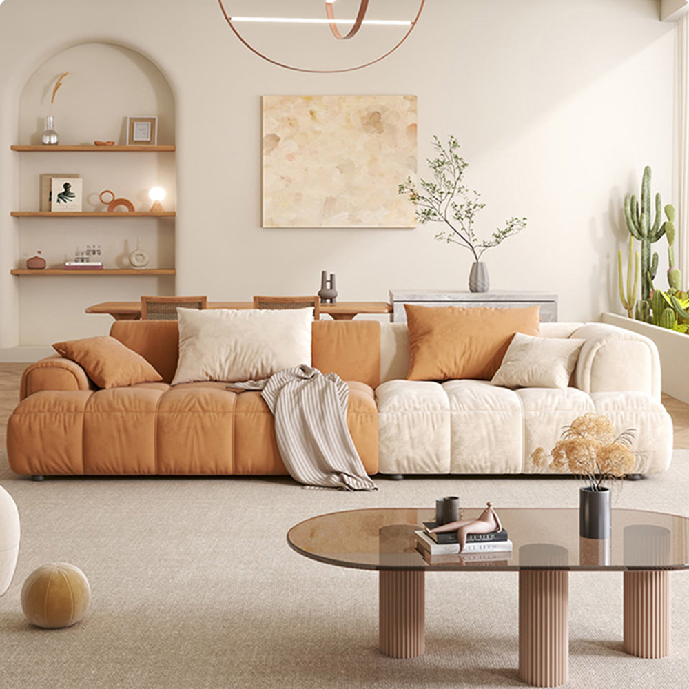 Julia Brown/White Technical Fabric Soft Sofa With Ottoman