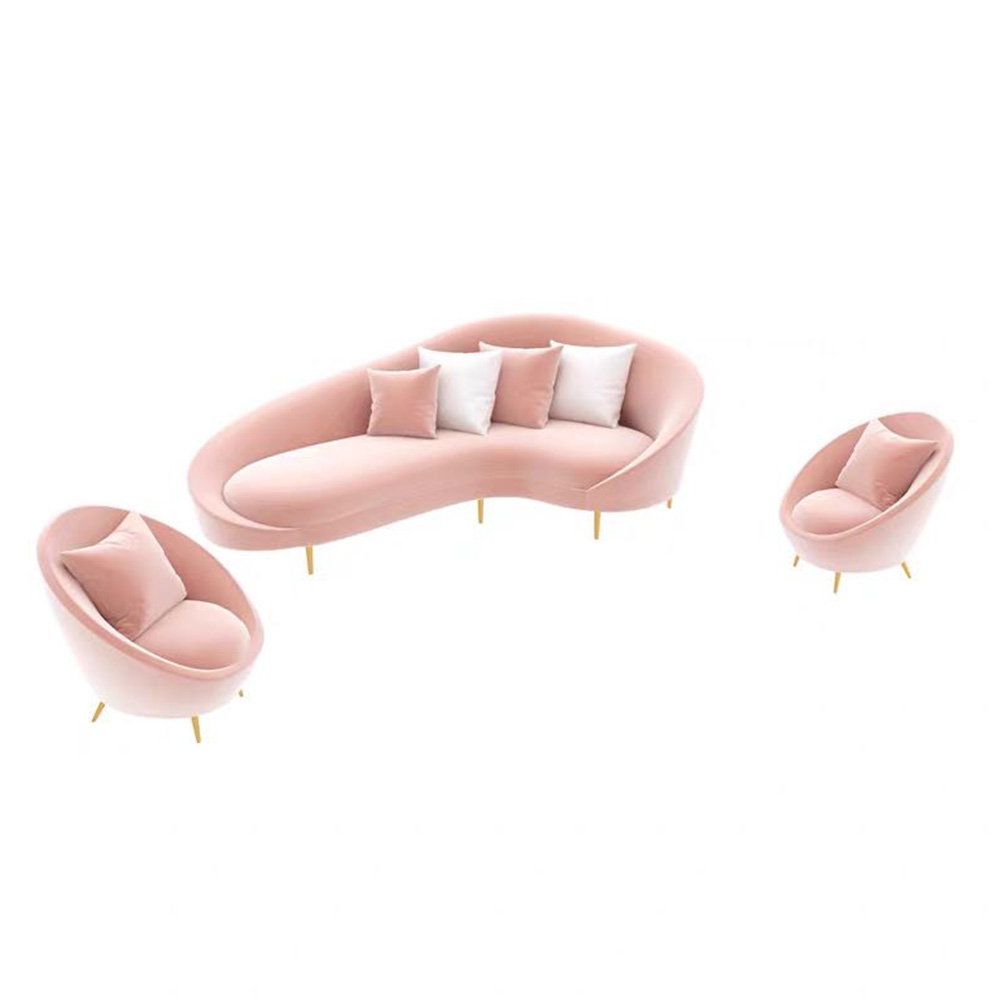 Modern Iron Frame Curved U Shape Home Pink Accent Velvet Living Room Couch Latest Sofa Furniture
