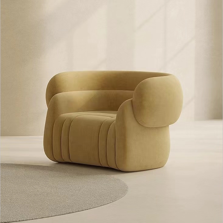 Nya Yellow Flannelette Curved Sofa Armchair