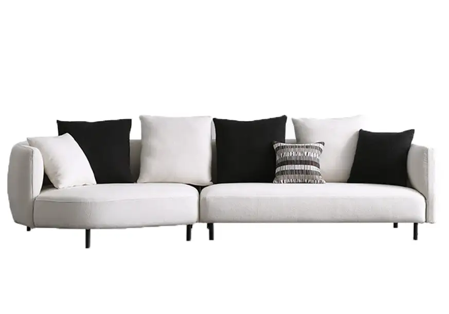 Tino Round Shaped Boucle Corner Sofa 4-Seater L-shaped White Sofa with Pillows