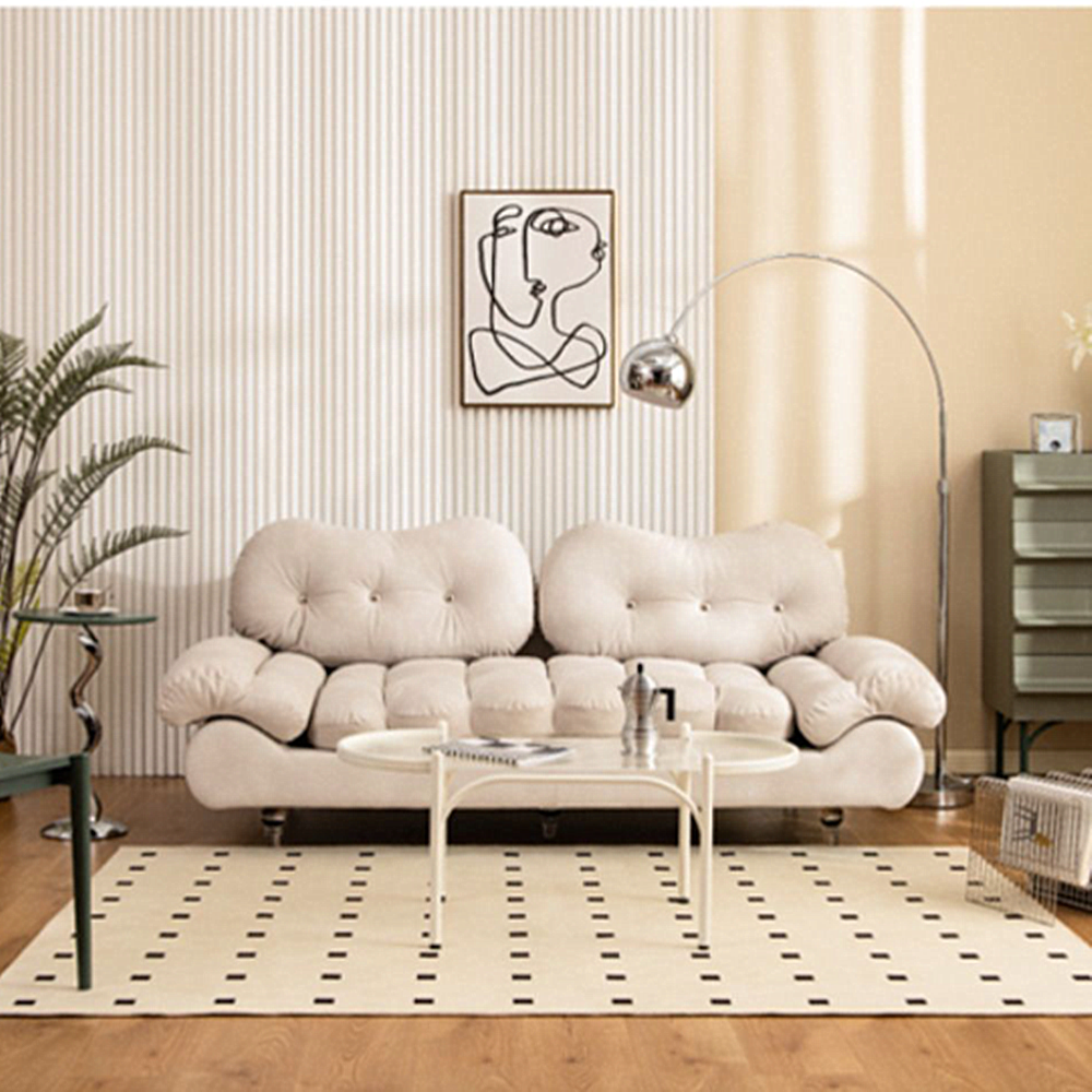 Aguirre White Boucle Curved Sofa 2-Pieces 3-Seater Upholstery Sofa with Acrylic Feet