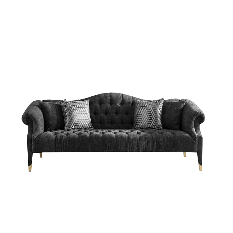 Luxury royal black velvet home furniture living room corner sofa set for livingroom