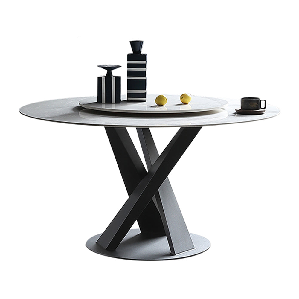 Frideswide Artificial Marble Tabletop Round Dining Table with Turntable