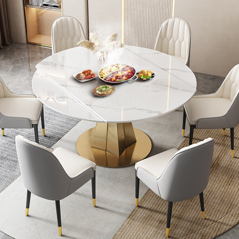 Jazzlynn Round Adjustable Dining Table with Stainless Steel Base