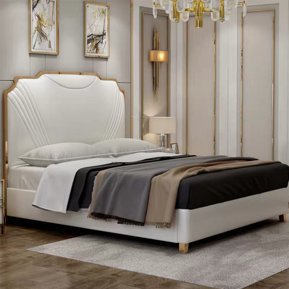 Hotel Bedroom Sleeping Furniture Luxury Modern Bed Hot Design Leather Latest White Bed Designs