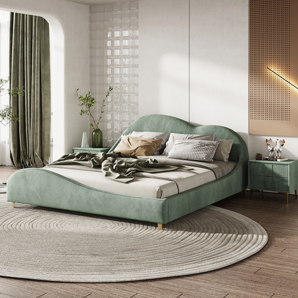 Bryant Technical Fabric Curved Design Bed Frame King Size in Blue/Green/Gray/Brown