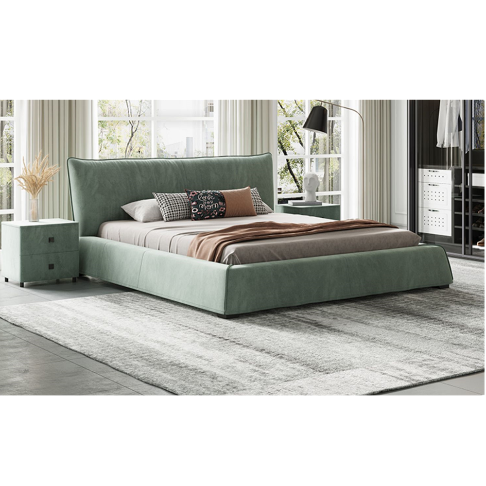 Elsie Fabric Simple Bed Frame Queen Size in Brown/Blue/Green/Beige