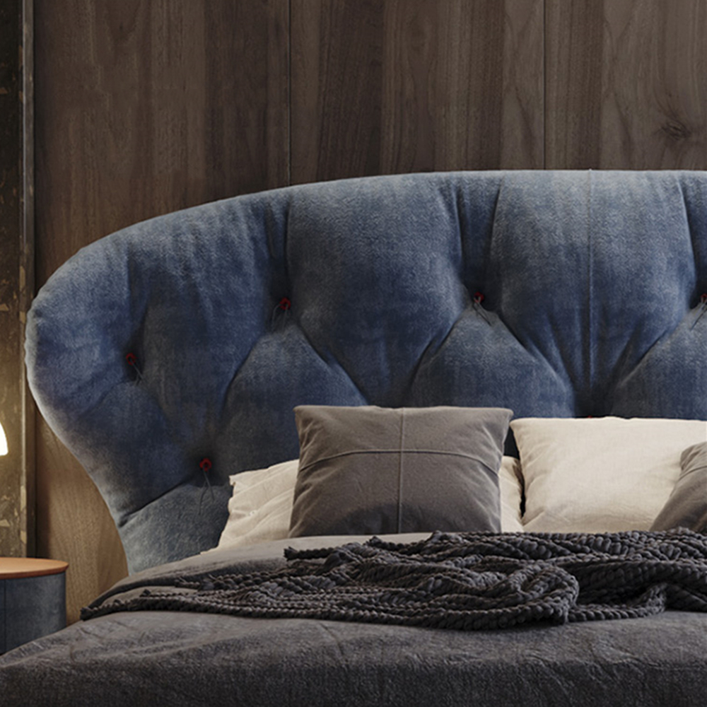Haden Blue Fabric Wide Headboard Luxury Modern Bed Frame King Size